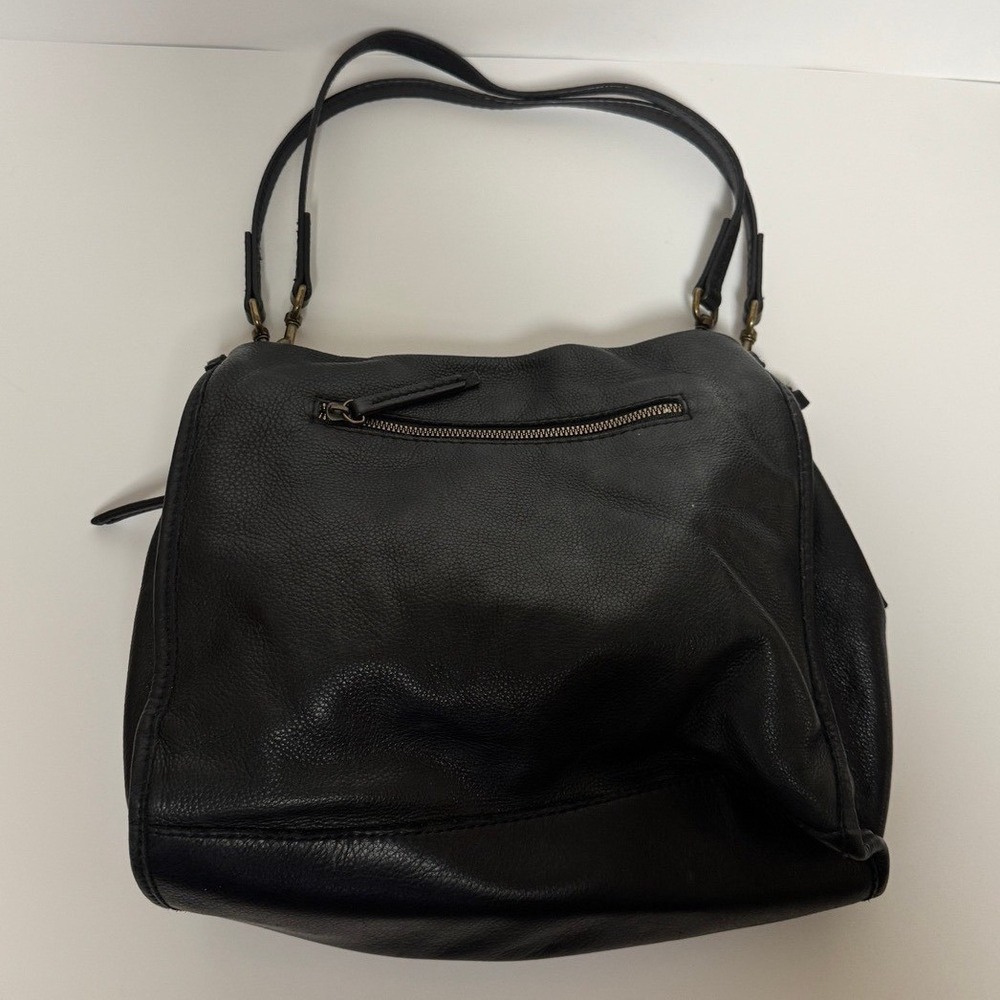 American Leather Co Black Pebbled Leather Shoulder Bag Hobo Zipper Pockets